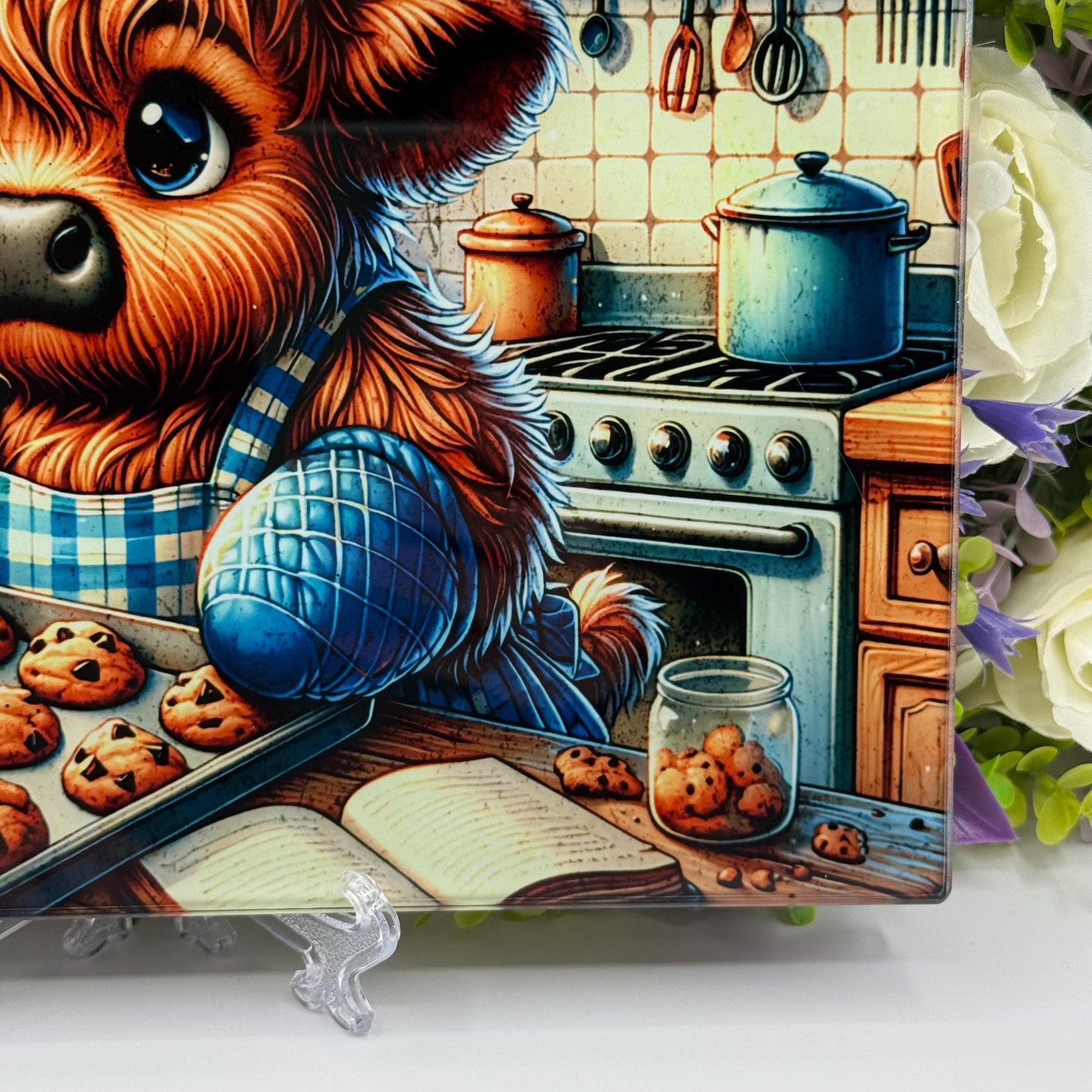 Highland Cow Kitchen Baking 8inchx11inch Glass Chopping Board