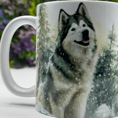 Alaskan Malamute Winter Forest 11oz Ceramic Coffee Mug: Unique Dog Lover Gift