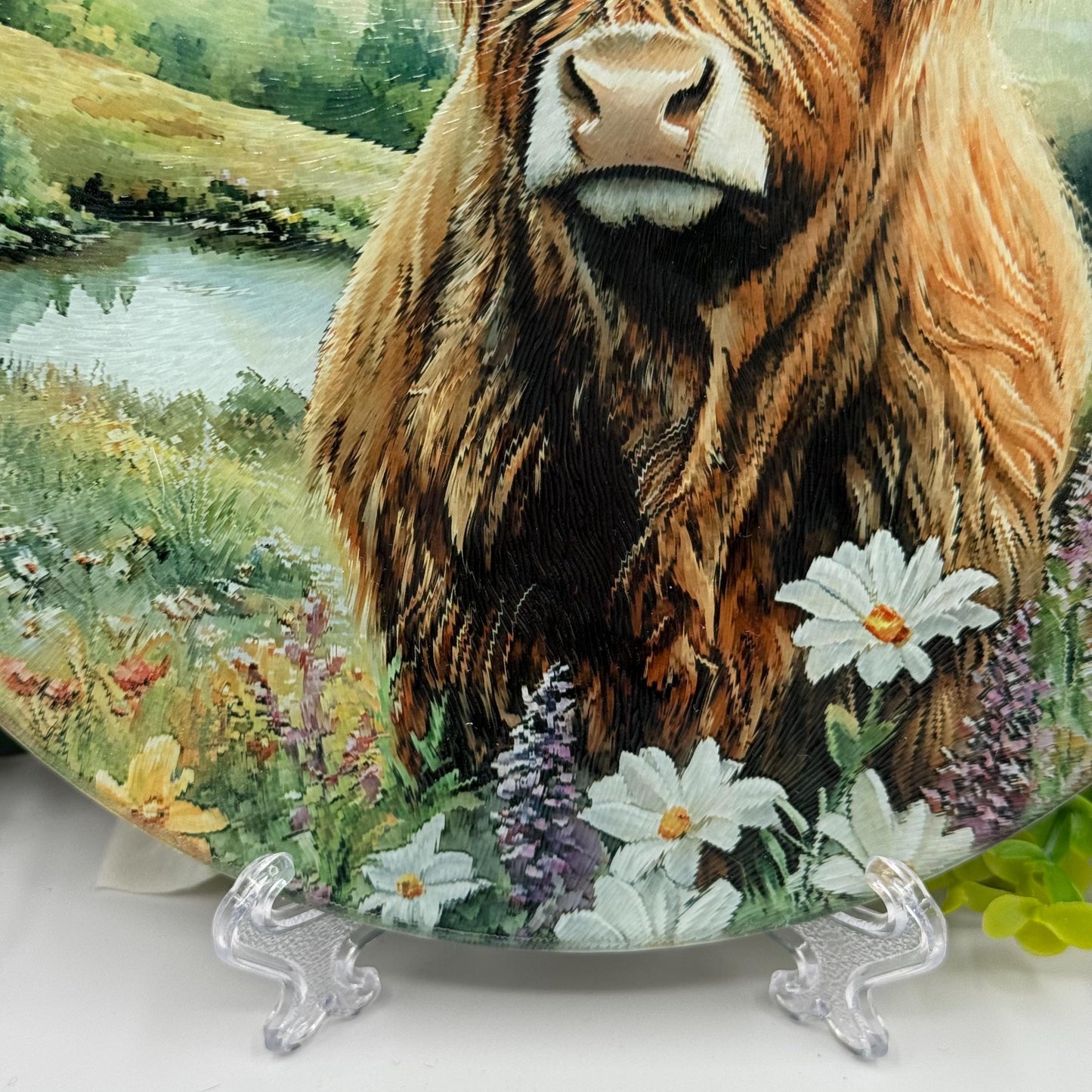 Highland Cow Round Glass Tea Pot Holder - Chopping Board - Worktop Protector - Heat Mat