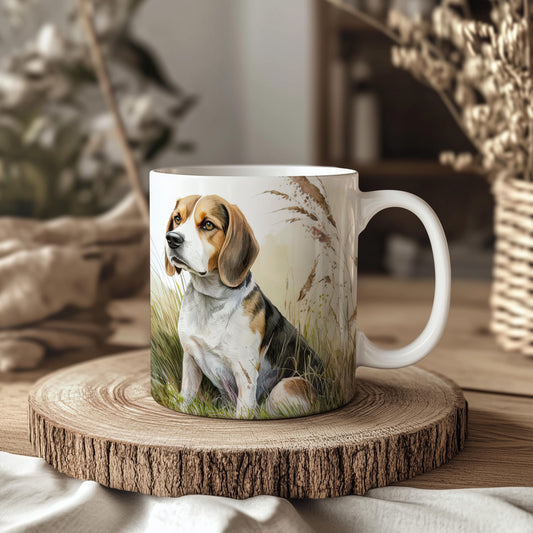 Beagle in Field 11oz Ceramic Dog Mug: Gift for Pet Lovers