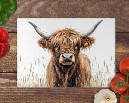 Highland Cow 8inchx11inch Glass Chopping Board