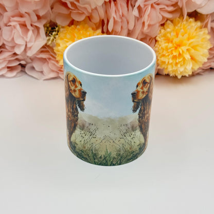Cocker Spaniel Ceramic Dog Mug: Landscape Design, Pet Lover Gift