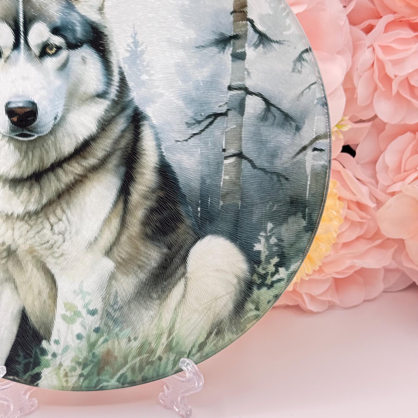 Husky Glass Round Tea Pot Holder/Chopping Board