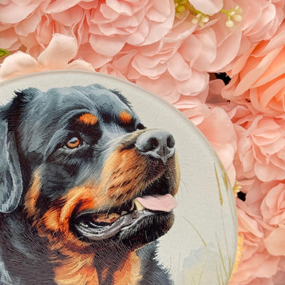 Rottweiler Glass Round Tea Pot Holder/Chopping Board