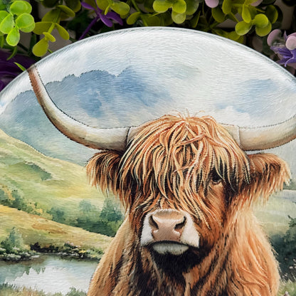 Highland Cow Round Glass Tea Pot Holder - Chopping Board - Worktop Protector - Heat Mat