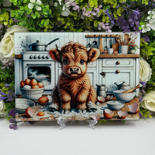 Highland Cow Kitchen Baking 8inchx11inch Glass Chopping Board
