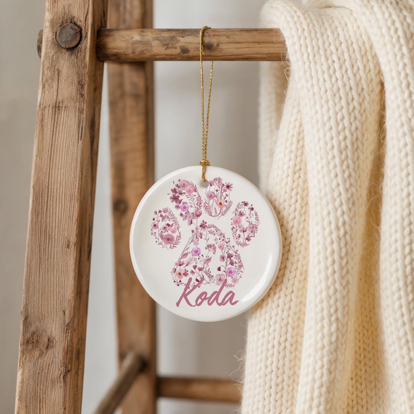 Personalized Dog Paw Print Ceramic Ornament: Keepsake Gift