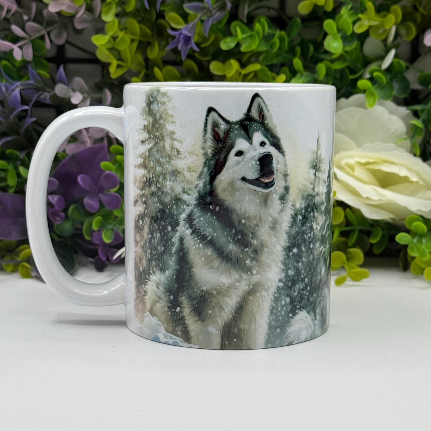 Alaskan Malamute Winter Forest 11oz Ceramic Coffee Mug: Unique Dog Lover Gift