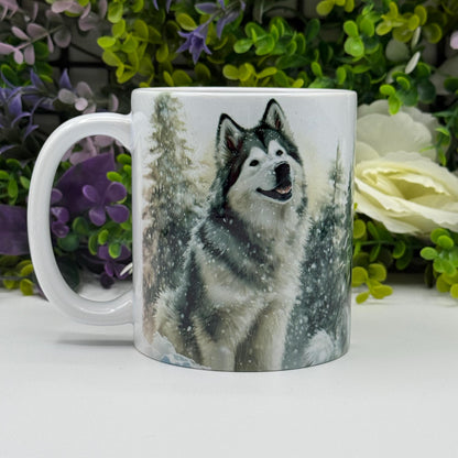 Alaskan Malamute Winter Forest 11oz Ceramic Coffee Mug: Unique Dog Lover Gift
