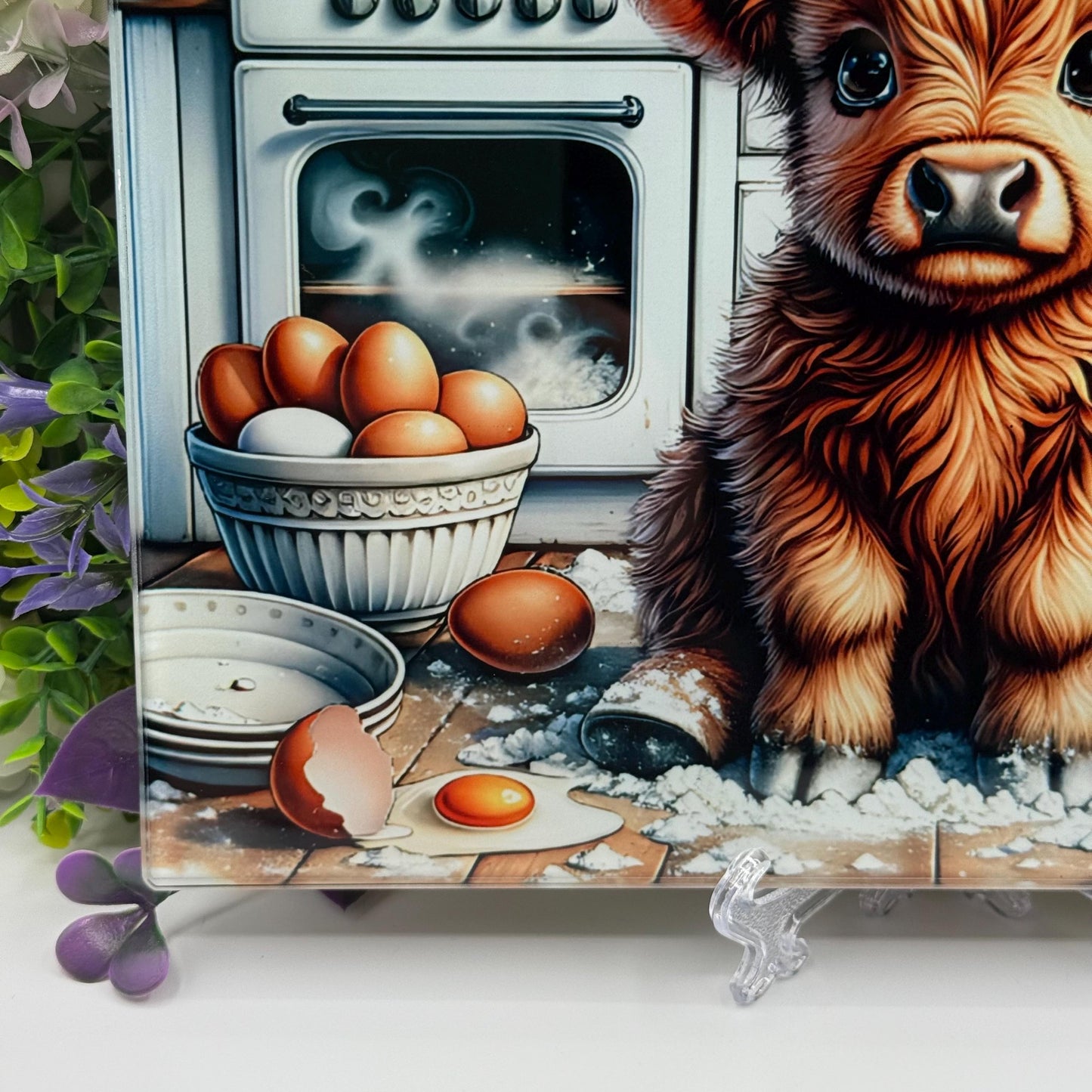 Highland Cow Kitchen Cooking 8inchx11inch Glass Chopping Board