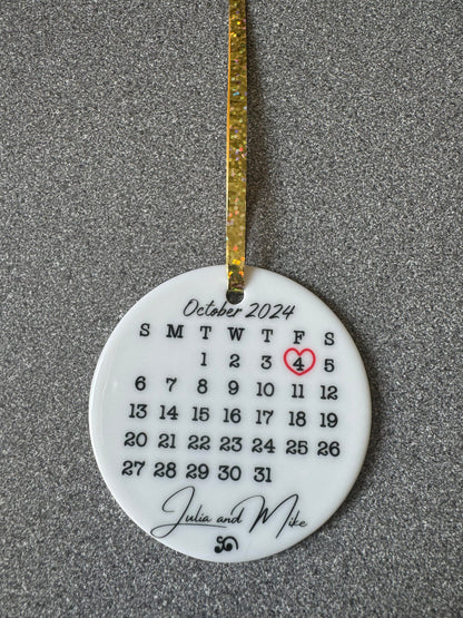 Personalized Date Calendar Ornament: Anniversary Keepsake Gift