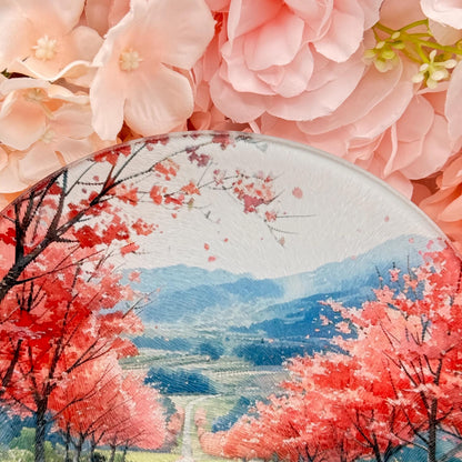 Blossom Landscape Glass Round Tea Pot Holder/Chopping Board, Cutting Board