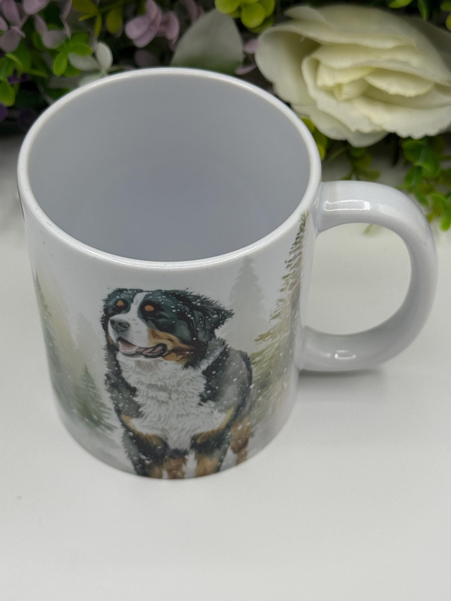 Bernese Mountain Dog Winter Forest 11oz Ceramic Mug: Handmade Pet Lover Gift