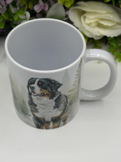 Bernese Mountain Dog Winter Forest 11oz Ceramic Mug: Handmade Pet Lover Gift