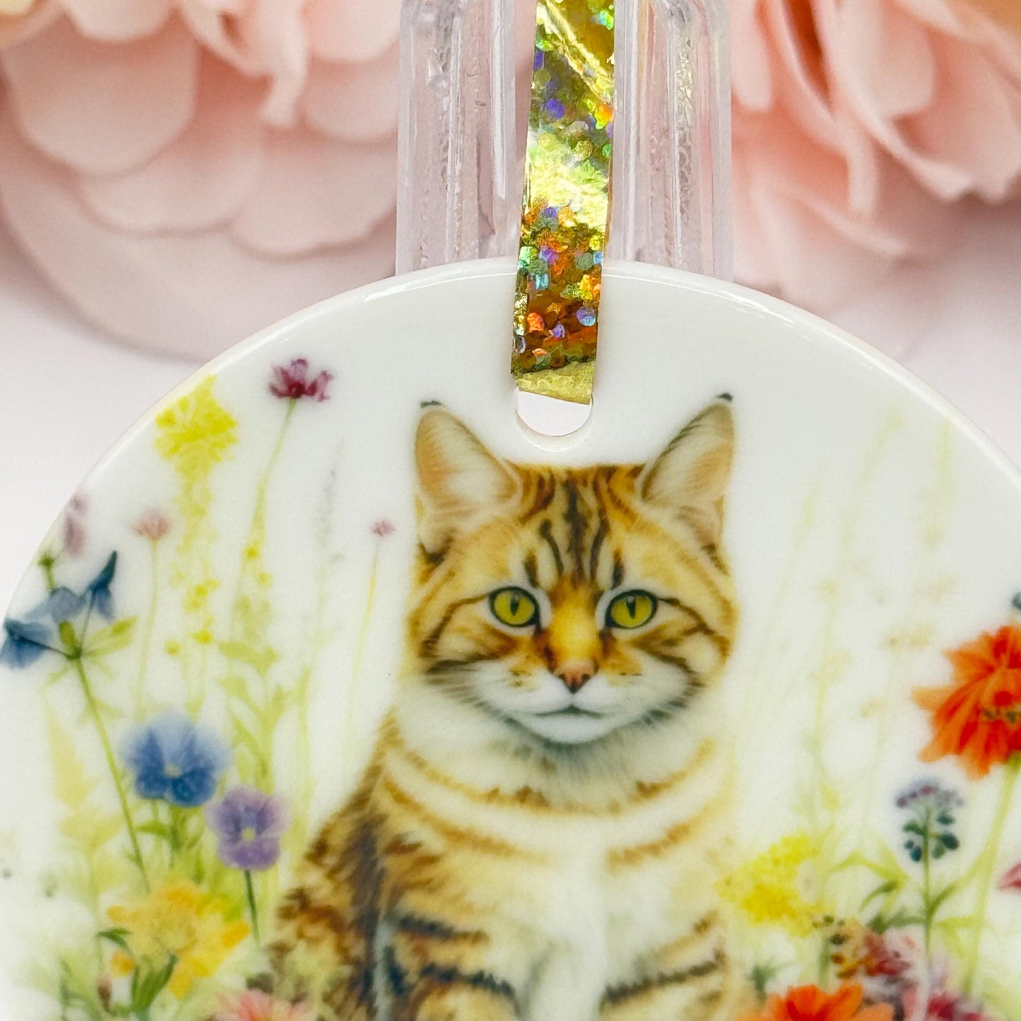 Personalized Cat Floral Ceramic Ornament: Keepsake Pet Gift