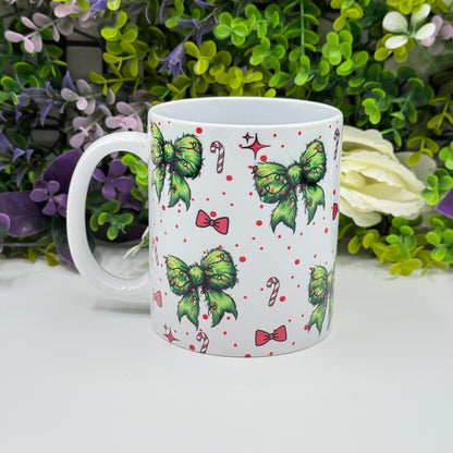 Christmas Bow and Candy Cane 11oz Ceramic Mug