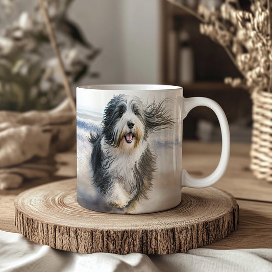 Bearded Collie Beach 11oz Ceramic Dog Mug: Gift for Pet Lovers