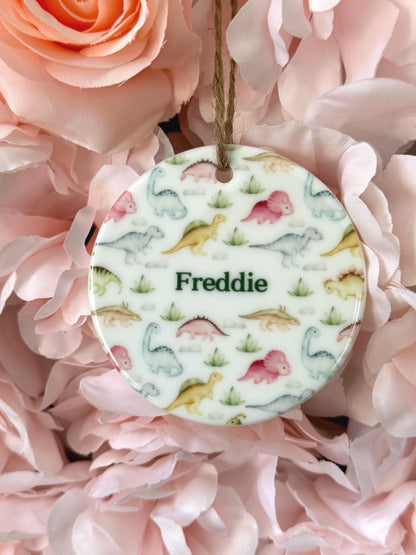 Personalized Dinosaur Ornament: Ceramic Baby Keepsake Gift