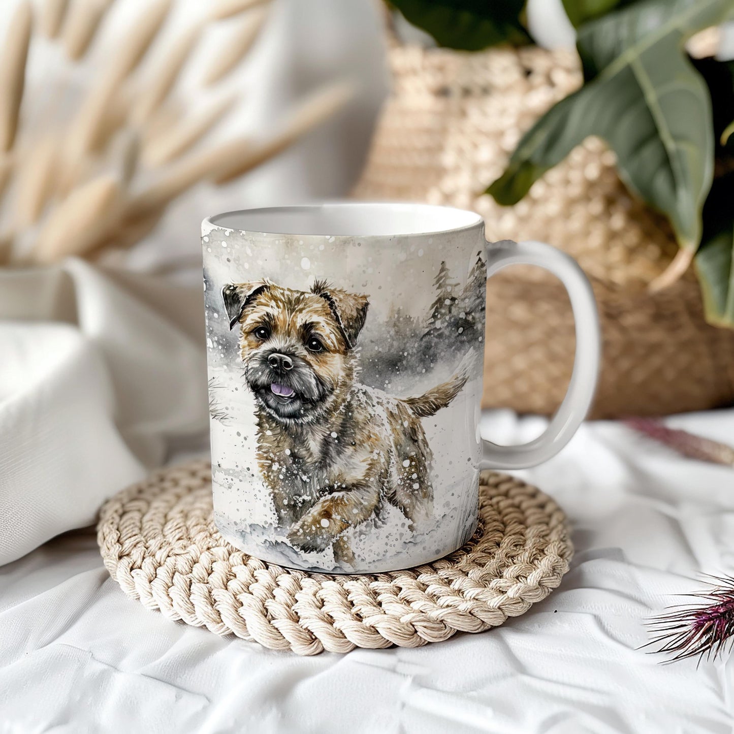 Border Terrier Winter Snow Ceramic 11oz Dog Mug