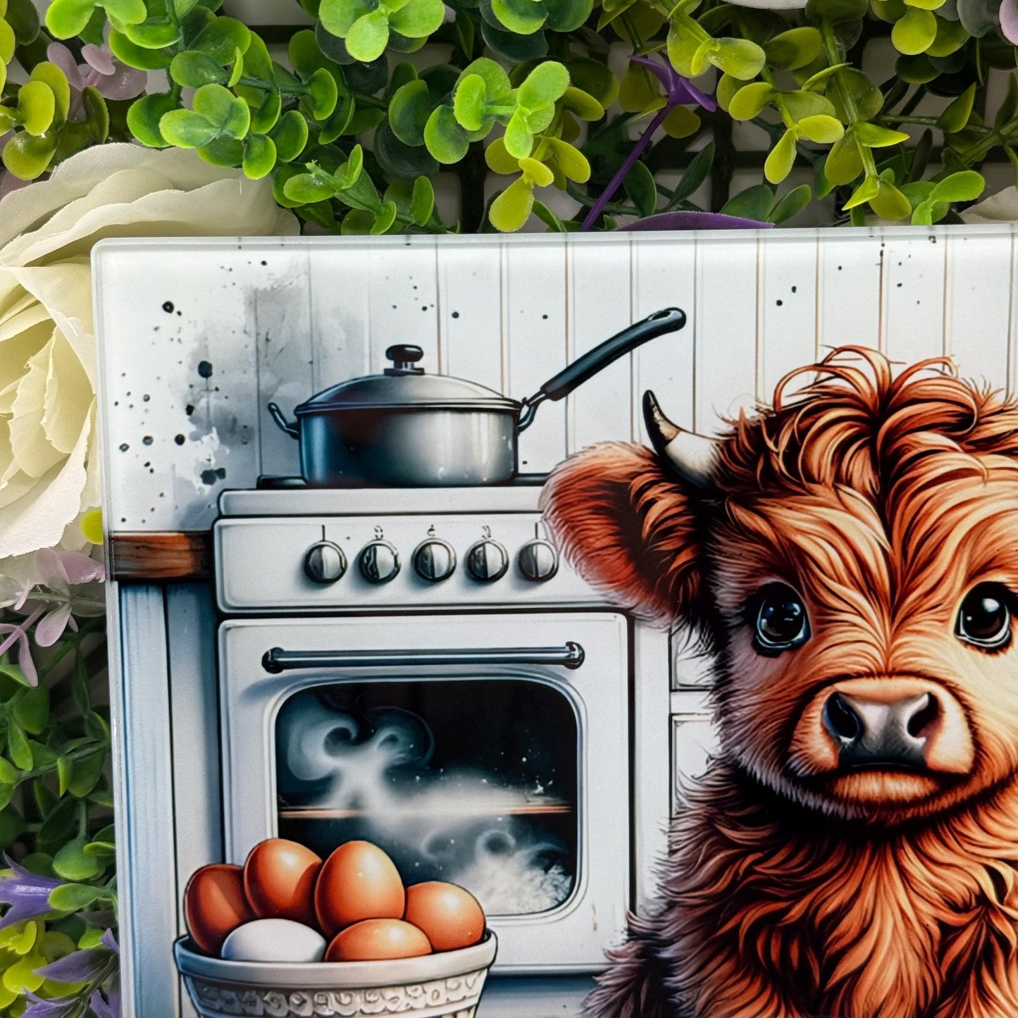 Highland Cow Kitchen Cooking 8inchx11inch Glass Chopping Board