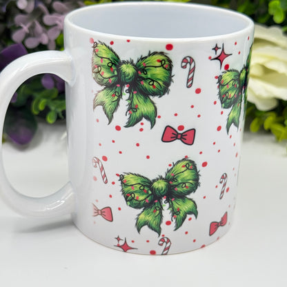 Christmas Bow and Candy Cane 11oz Ceramic Mug