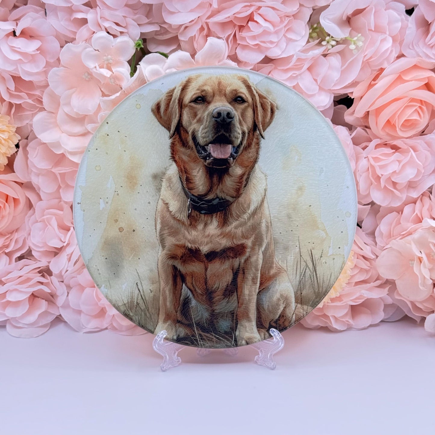 Labrador Glass Round Tea Pot Holder/Chopping Board