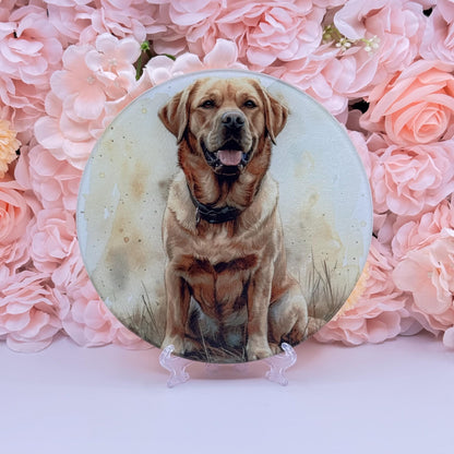 Labrador Glass Round Tea Pot Holder/Chopping Board