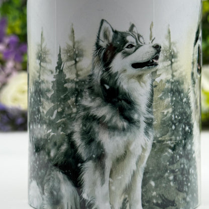 Alaskan Malamute Winter Forest 11oz Ceramic Coffee Mug: Unique Dog Lover Gift