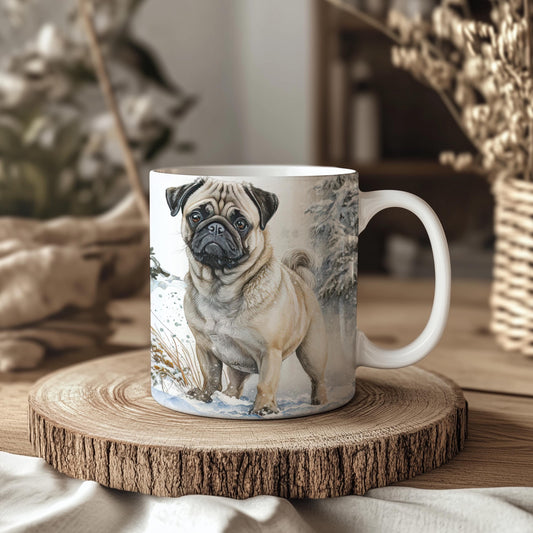 Pug Winter Snow Forest 11oz Ceramic Dog Mug