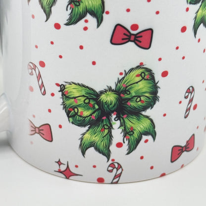 Christmas Bow and Candy Cane 11oz Ceramic Mug