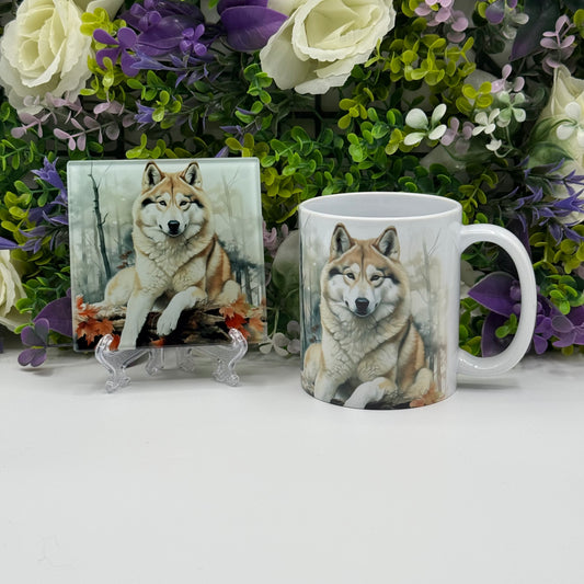 Husky Ceramic Mug and Coaster Set