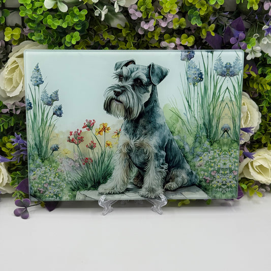Schnauzer Salt and Pepper 8inchx11inch Glass Cutting Board: Handmade Kitchen Decor