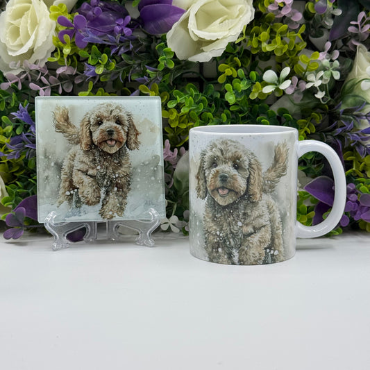 Cockapoo Ceramic Mug and Glass Coaster Set