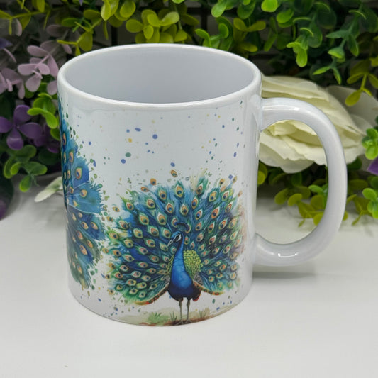 Peacock Watercolour Colourful 11oz Ceramic Mug