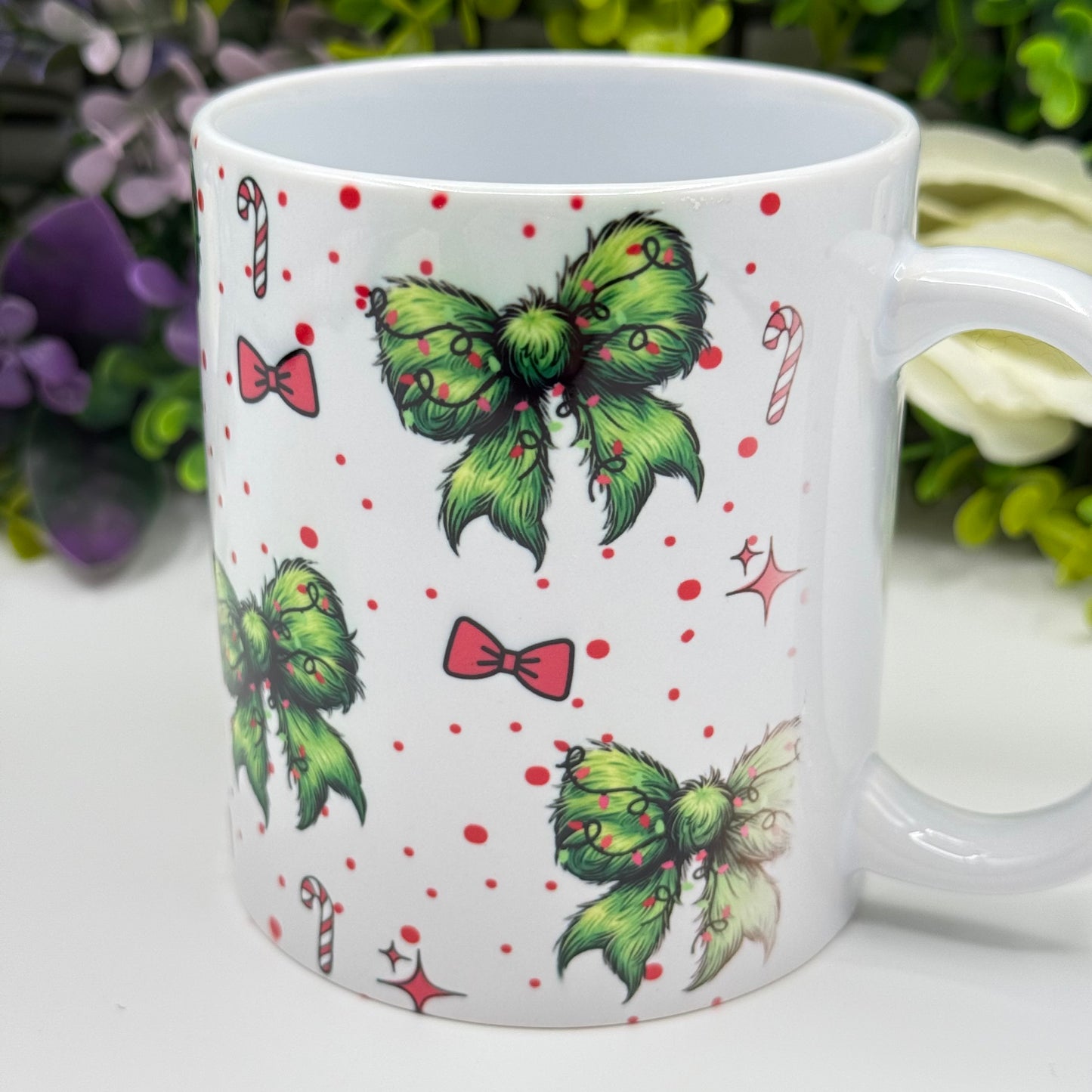 Christmas Bow and Candy Cane 11oz Ceramic Mug