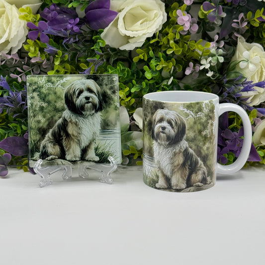 Tibetan Terrier Ceramic Mug and Glass Coaster Set