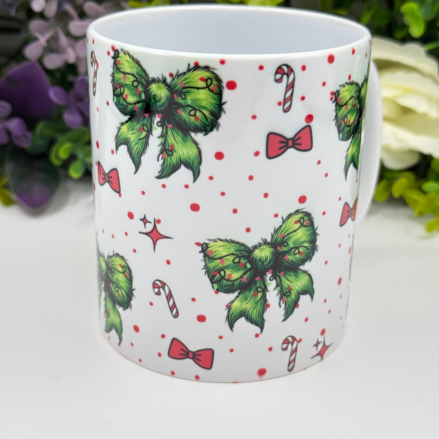 Christmas Bow and Candy Cane 11oz Ceramic Mug
