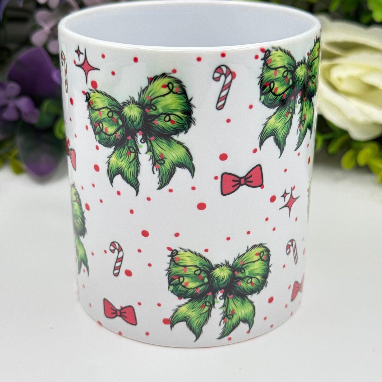 Christmas Bow and Candy Cane 11oz Ceramic Mug