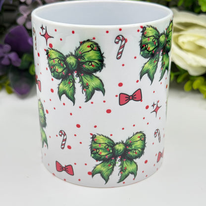 Christmas Bow and Candy Cane 11oz Ceramic Mug