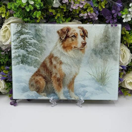 Australian Shepherd 8inch x 11inch Glass Chopping Board