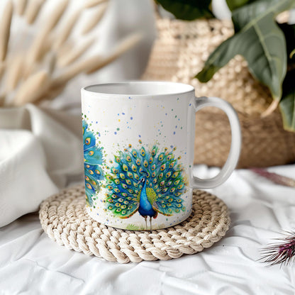 Peacock Watercolour Colourful 11oz Ceramic Mug
