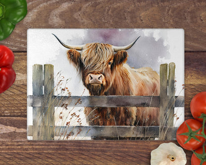 Highland Cow 8inchx11inch Glass Chopping Board