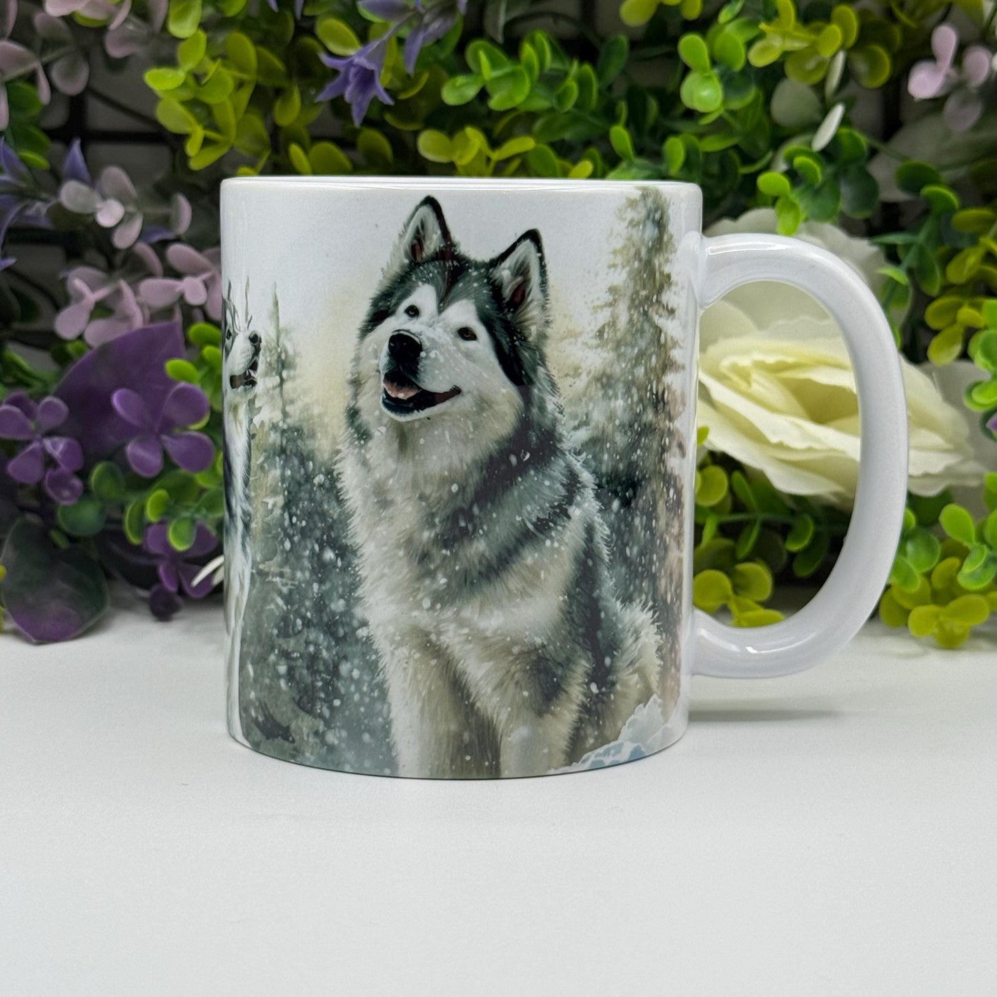 Alaskan Malamute Winter Forest 11oz Ceramic Coffee Mug: Unique Dog Lover Gift