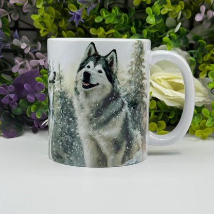 Alaskan Malamute Winter Forest 11oz Ceramic Coffee Mug: Unique Dog Lover Gift