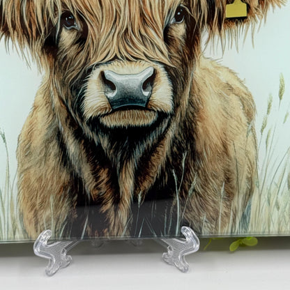 Highland Cow 8inchx11inch Glass Chopping Board