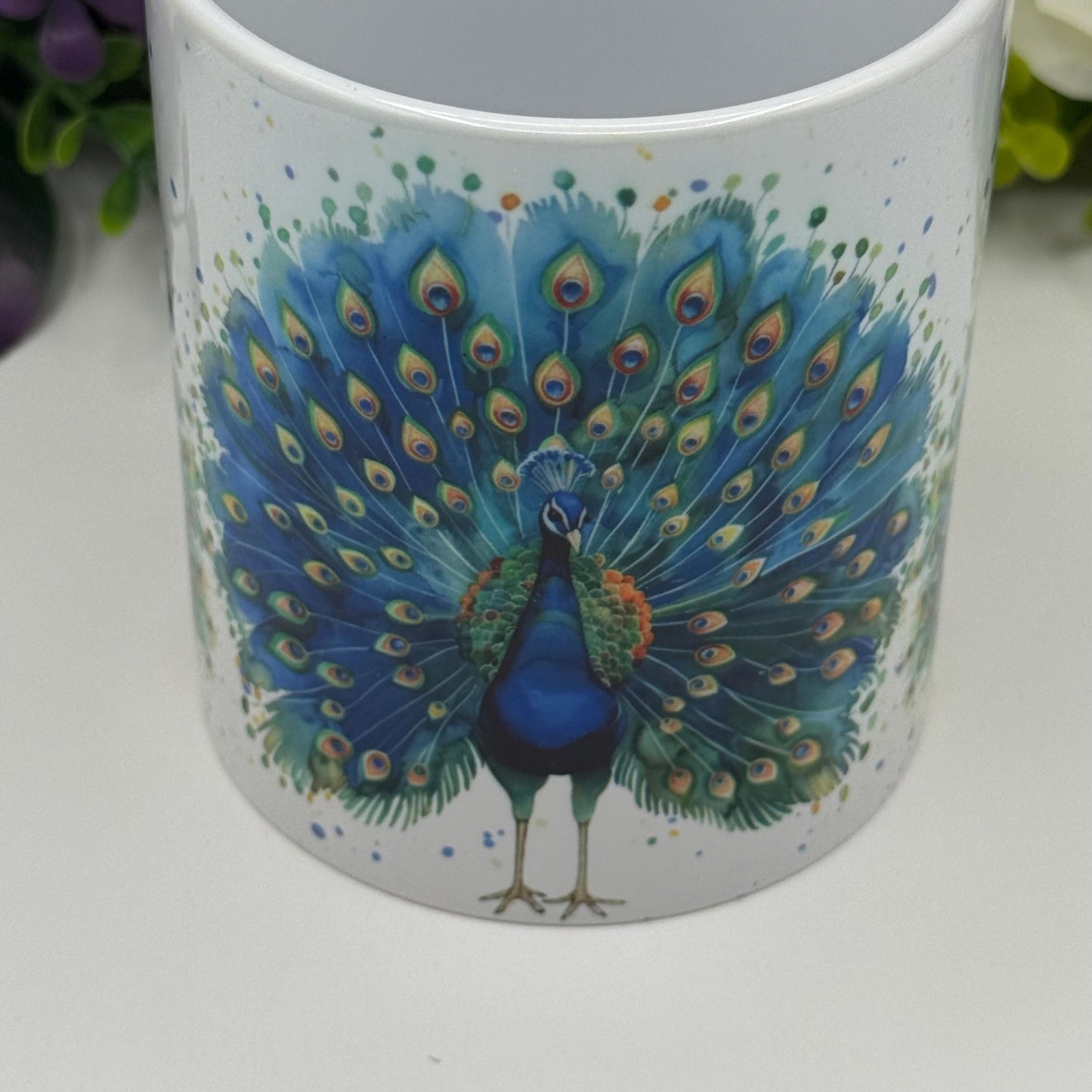 Peacock Watercolour Colourful 11oz Ceramic Mug