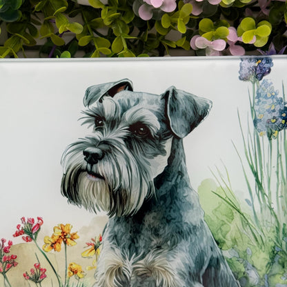 Schnauzer Salt and Pepper 8inchx11inch Glass Cutting Board: Handmade Kitchen Decor