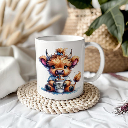 Highland Cow Coffee Addict 11oz Ceramic Mug