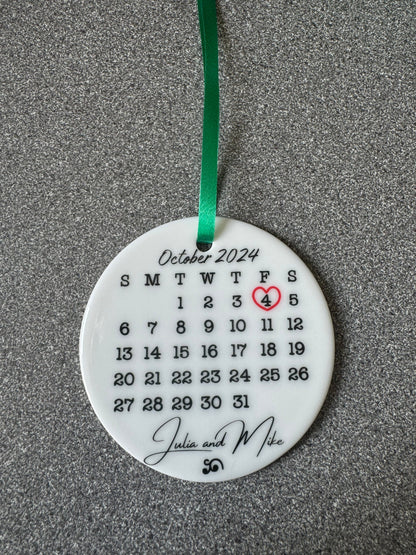 Personalized Date Calendar Ornament: Anniversary Keepsake Gift