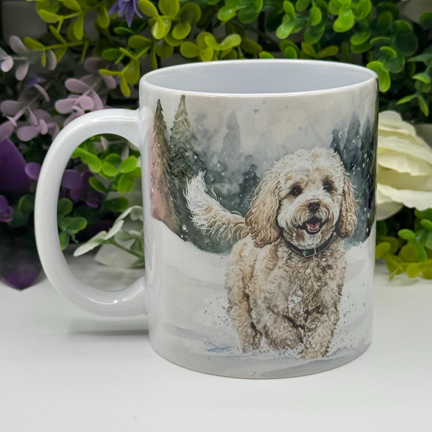 Cavachon Dog Winter Forest Mug: Handmade Ceramic Coffee Cup, Pet Lover Gift
